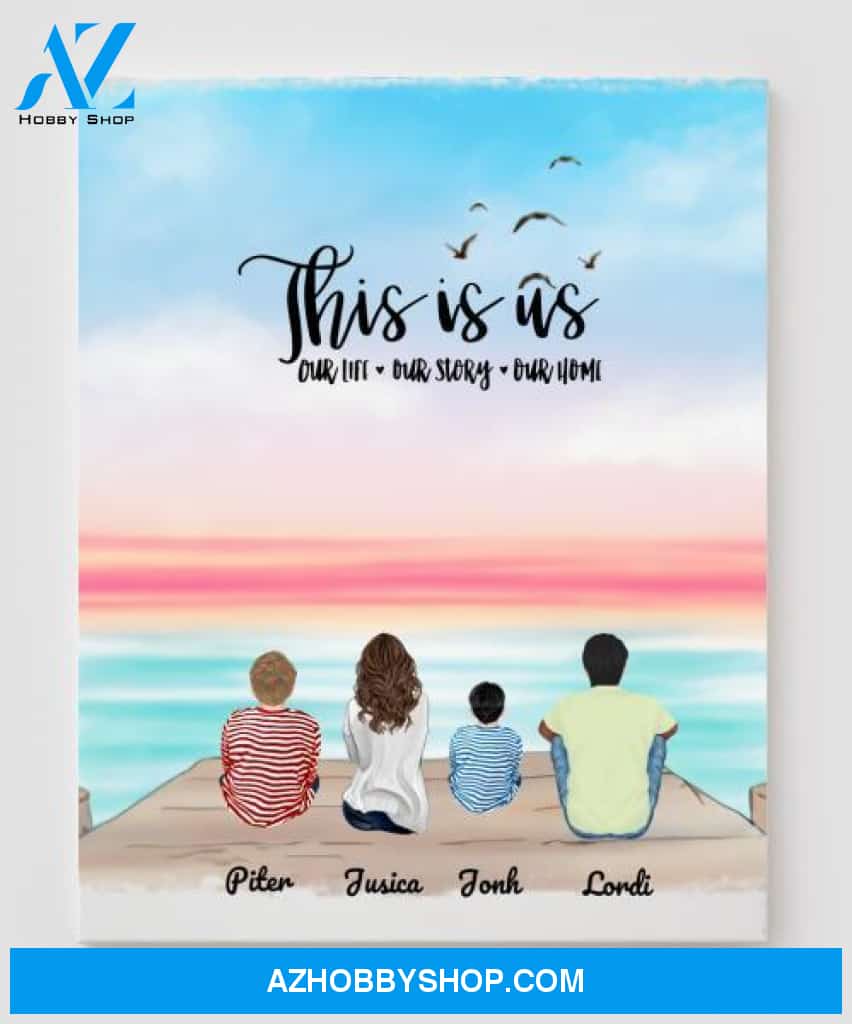 Personalized Canvas, Gifts For The Whole Family Canvas Wall Art, Wall Decor Visual Art Fathers Day Gifts, My Poster Wall Fathers Day  - 4 People In The Family V5