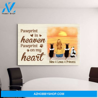 Personalized Canvas, Pawprint In Heaven Pawprint On My Heart, Memorial Gifts for Dog Loss, Cat Loss, Gift for Pet Lovers