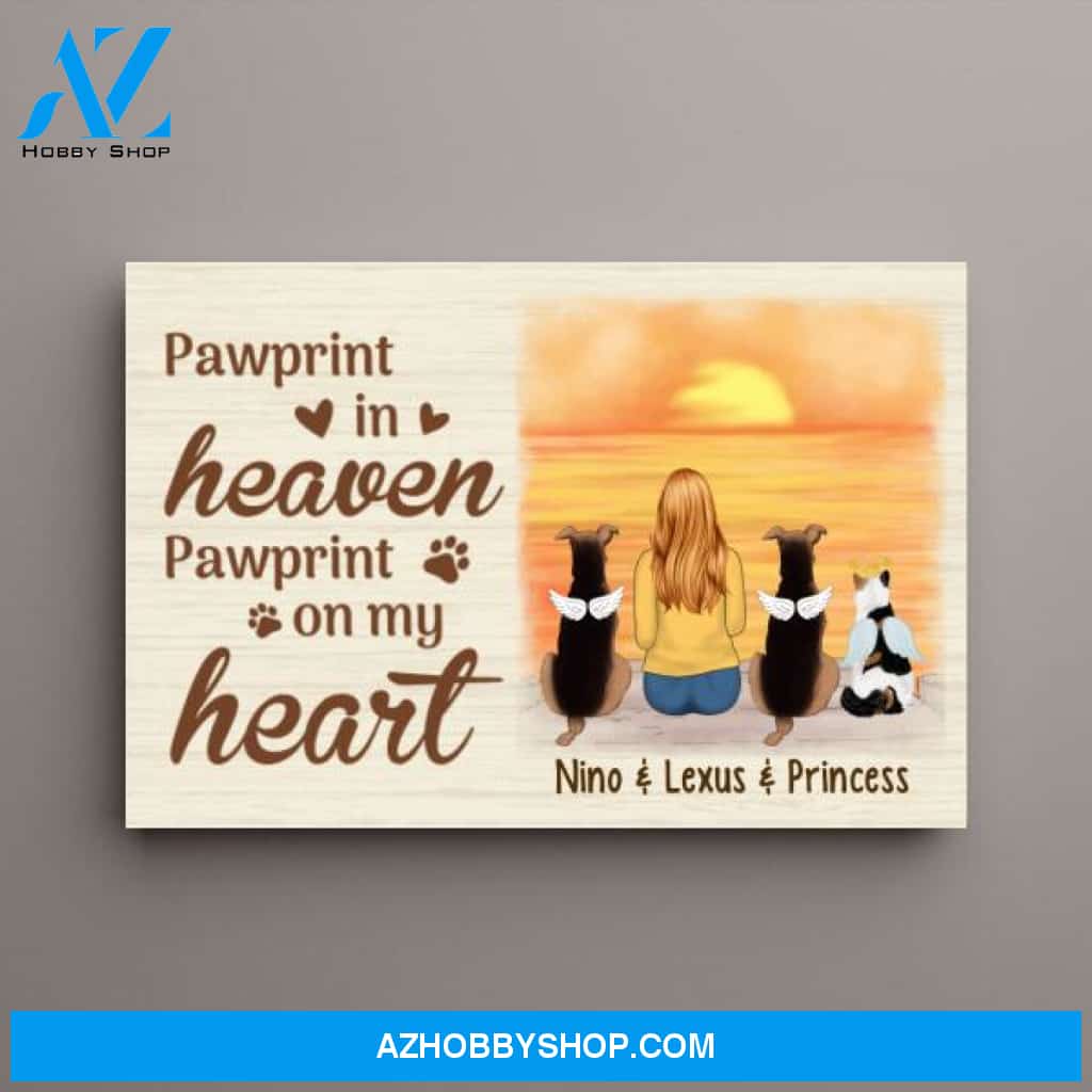 Personalized Canvas, Pawprint In Heaven Pawprint On My Heart, Memorial Gifts for Dog Loss, Cat Loss, Gift for Pet Lovers