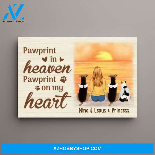 Personalized Canvas, Pawprint In Heaven Pawprint On My Heart, Memorial Gifts for Dog Loss, Cat Loss, Gift for Pet Lovers