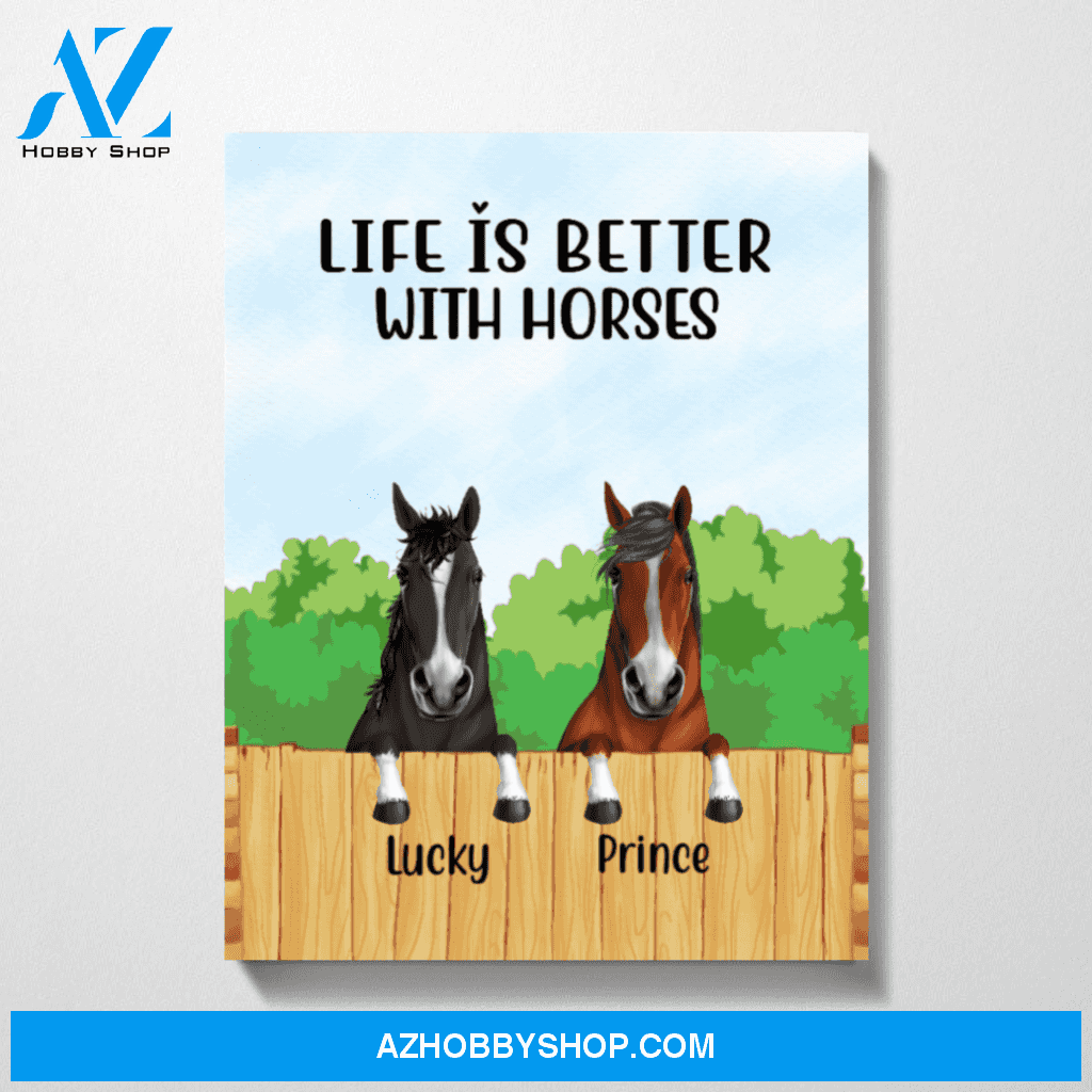 Personalized Canvas, Peeking Horses Funny, Custom Gift for Horses Lovers