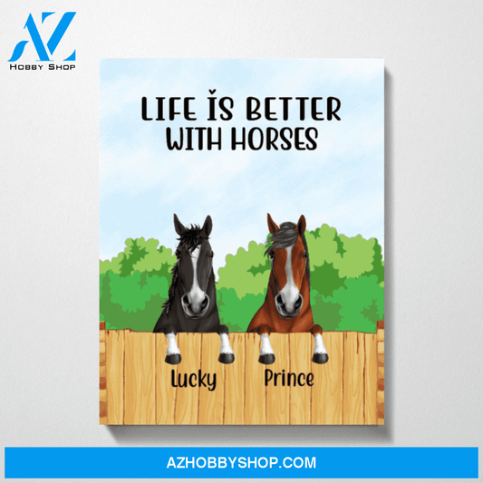 Personalized Canvas, Peeking Horses Funny, Custom Gift for Horses Lovers