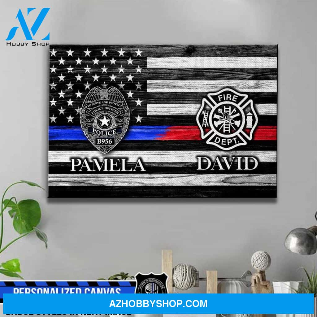 Personalized Canvas – Police X Firefighter – Badge And Firefighter Emblem – Canvas