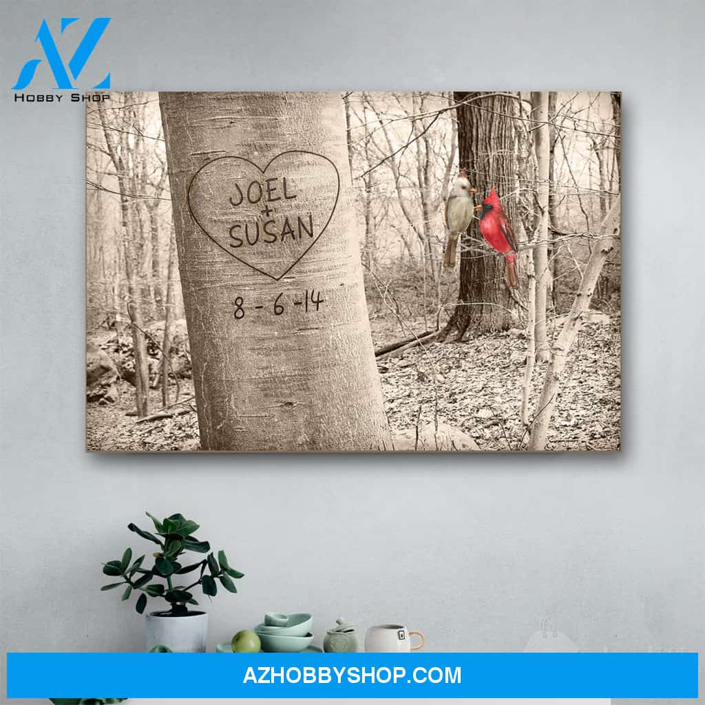 Personalized Canvas Print Wall Art Cardinal Love Tree - Matte Canvas