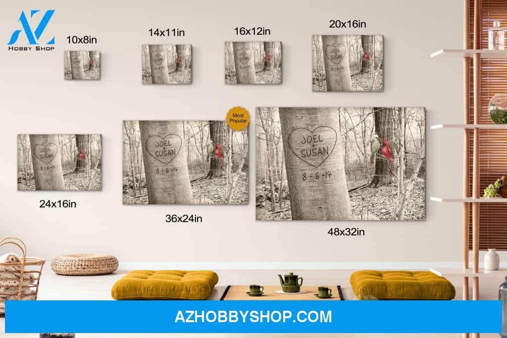 Personalized Canvas Print Wall Art Cardinal Love Tree - Matte Canvas