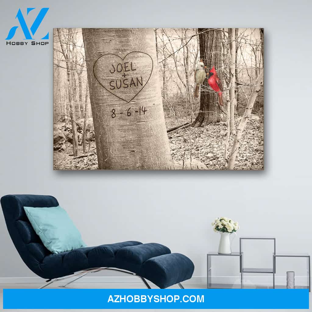 Personalized Canvas Print Wall Art Cardinal Love Tree - Matte Canvas