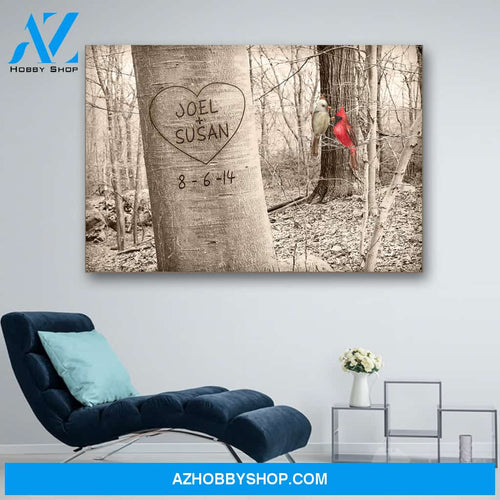 Personalized Canvas Print Wall Art Cardinal Love Tree - Matte Canvas