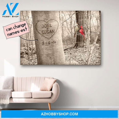 Personalized Canvas Print Wall Art Cardinal Love Tree - Matte Canvas