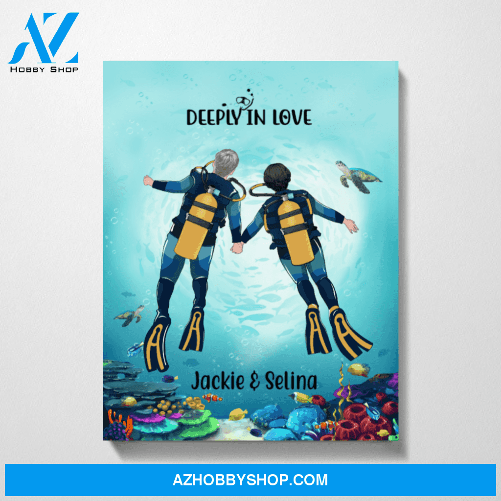 Personalized Canvas, Scuba Diving Chubby Couple, Custom Gift for Diving Lovers
