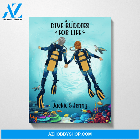 Personalized Canvas, Scuba Diving Couple and Friends, Custom Gift for Diving Lovers
