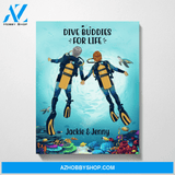 Personalized Canvas, Scuba Diving Couple and Friends, Custom Gift for Diving Lovers