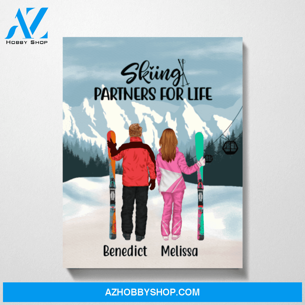 Personalized Canvas, Skiing Couple, Gifts for Skiers