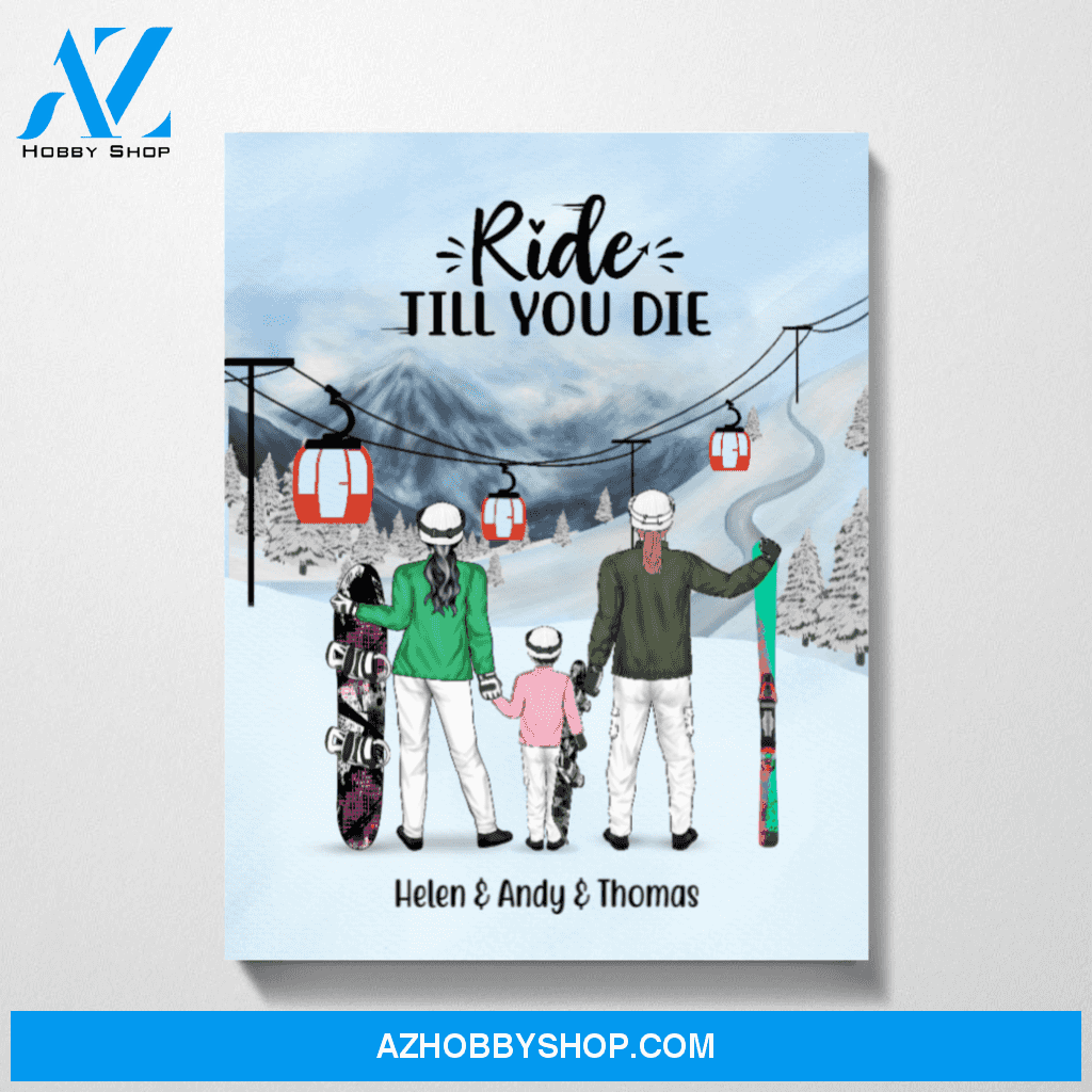 Personalized Canvas, Skiing Snowboarding Parents and Kids, Custom Gifts for Snowboarders