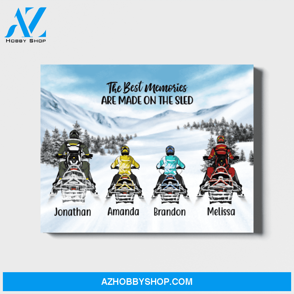 Personalized Canvas, Snowmobiling Parents and Kids, Custom Gift for Snowmobile Lovers