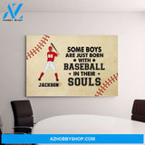 Personalized Canvas, Some Boys Are Just Born with Baseball In Their Souls, Gift for Baseball Sons, Grandsons