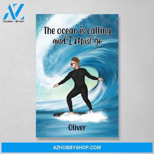 Personalized Canvas, Surfing Solo Sideview Gift for Surfers