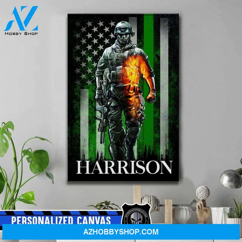 Personalized Canvas – Thin Green Line Flag – Us Army Soldier – Canvas