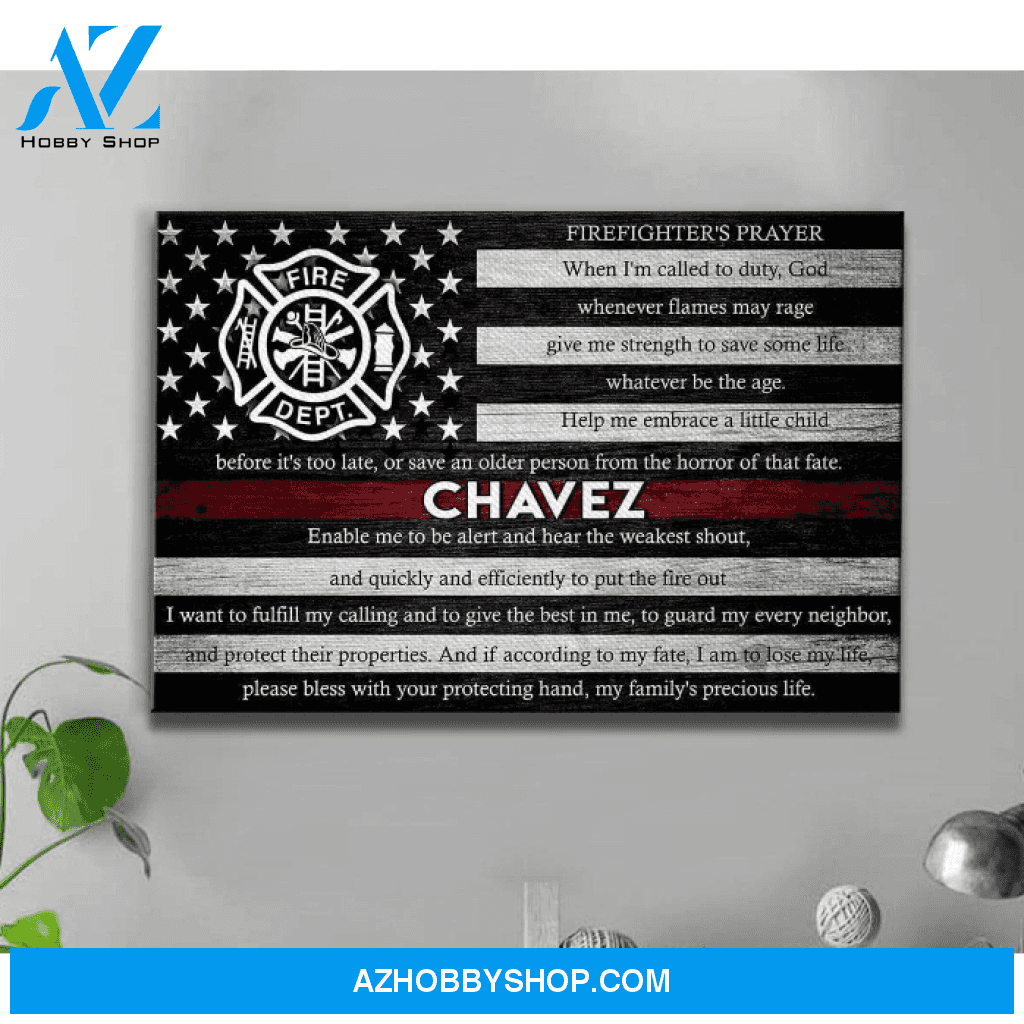 Personalized Canvas - Thin Red Line Flag - Firefighter Prayer - Ctm
