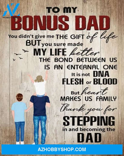 Personalized Canvas, To My Bonus Dad Canvas Wall Art Gifts For Dad, Mom Wall Decor Visual Art Fathers Day Gift Ideas