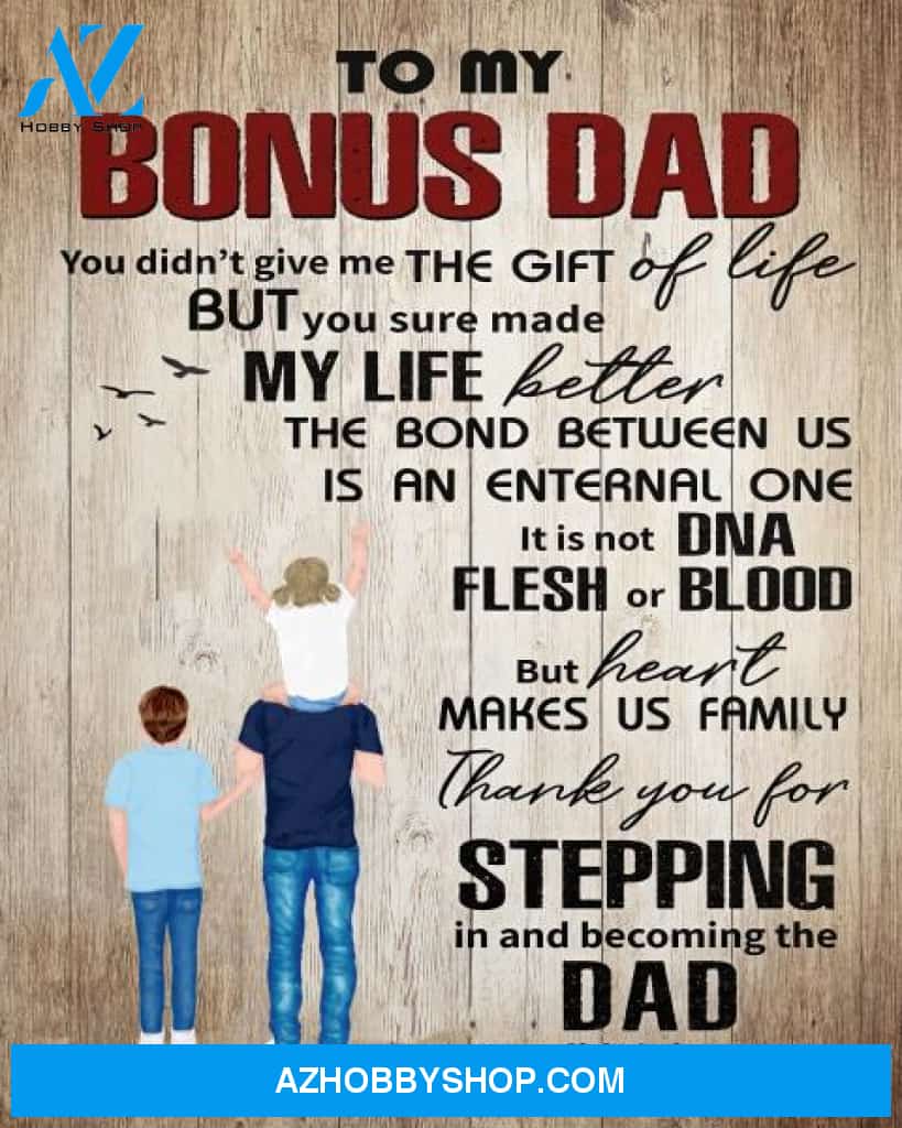 Personalized Canvas, To My Bonus Dad Canvas Wall Art Gifts For Dad, Mom Wall Decor Visual Art Fathers Day Gift Ideas