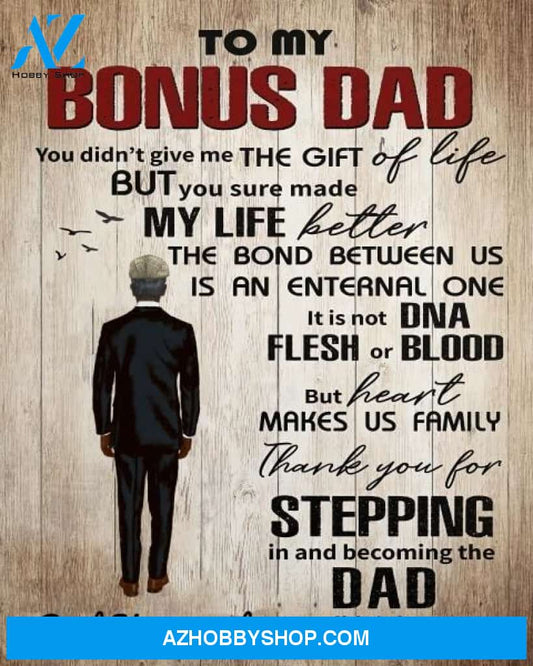 Personalized Canvas, To My Bonus Dad Canvas Wall Art Gifts For Dad, Mom Wall Decor Visual Art, Canvas Decor Fathers Day Gift Ideas