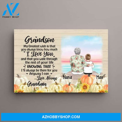 Personalized Canvas, To My Grandson, Autumn Theme, Thanksgiving Gift for Grandson