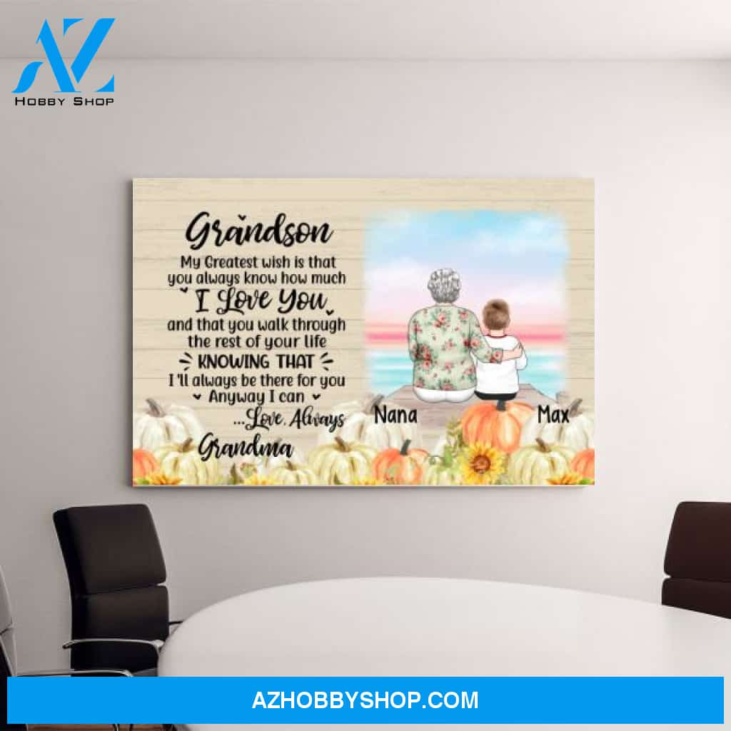 Personalized Canvas, To My Grandson, Autumn Theme, Thanksgiving Gift for Grandson