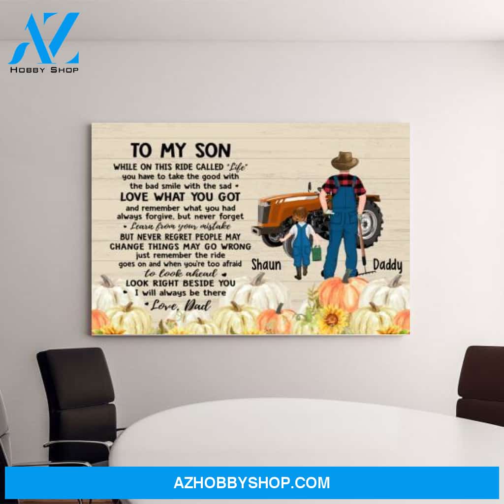 Personalized Canvas, To My Son, Dad and Son with Tractor, Thanksgiving Gift for Son