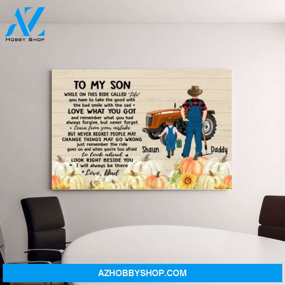 Personalized Canvas, To My Son, Dad and Son with Tractor, Thanksgiving Gift for Son