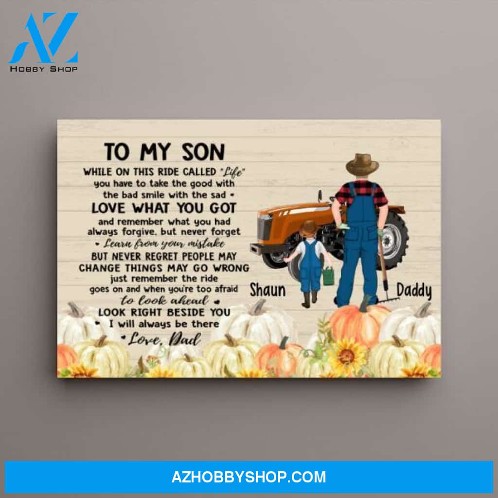 Personalized Canvas, To My Son, Dad and Son with Tractor, Thanksgiving Gift for Son