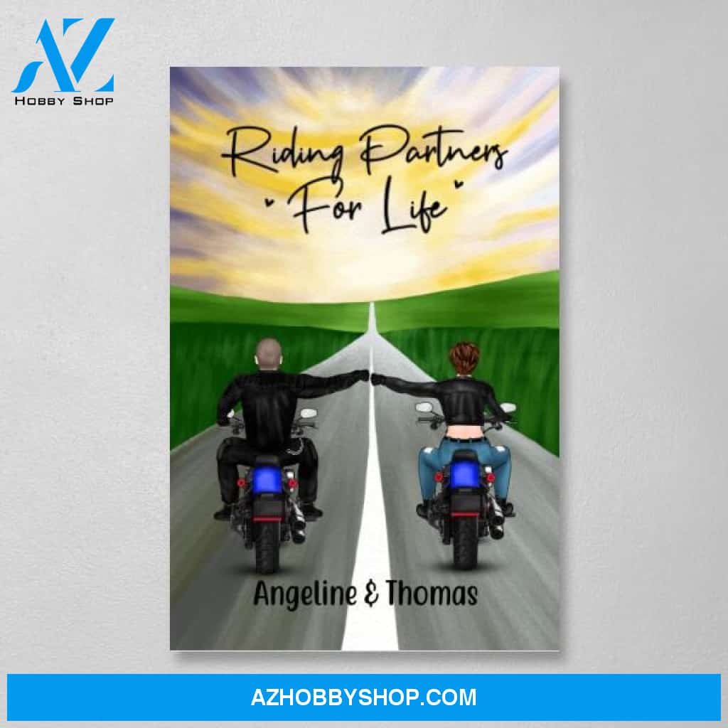 Personalized Canvas, Two Bikers, Couple and Friends, Gift for Motorcycle Lovers