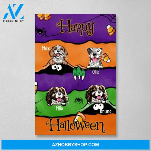 Personalized Canvas, Up To 4 Dogs, Peeking Dogs Halloween, Halloween Gifts for Dog Lovers