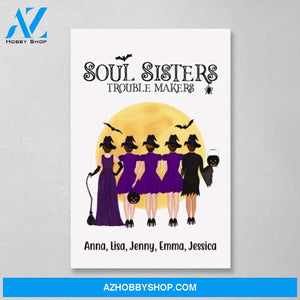 Personalized Canvas, Up To 5 Girls, Soul Sisters Trouble Makers, Halloween Gifts, Gift for Sister, Best Friends