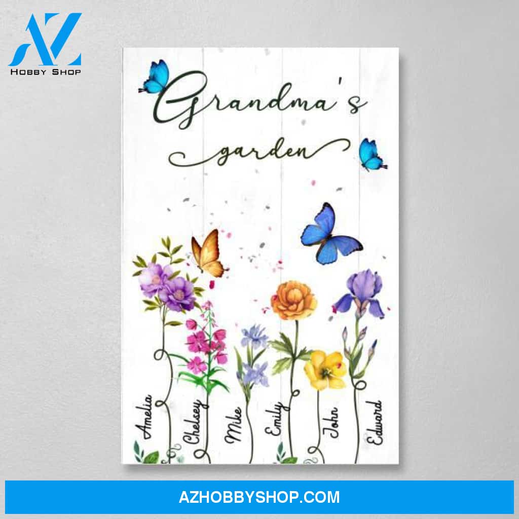 Personalized Canvas, Up To 6 Kids, Butterflies Grandma‘s Garden, Gift for Grandma and Gardeners