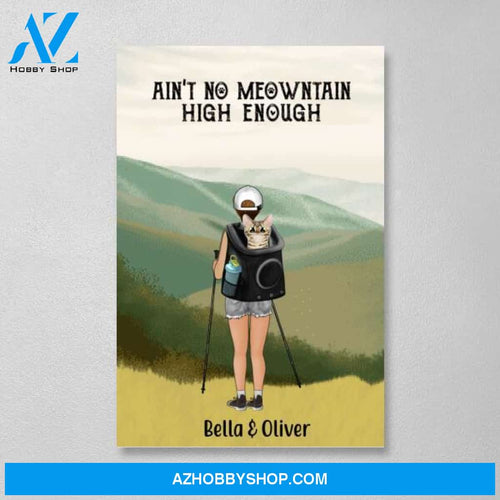 Personalized Canvas, Woman Hiking with Cat, Gift for Cat Lovers, Hiking Lover