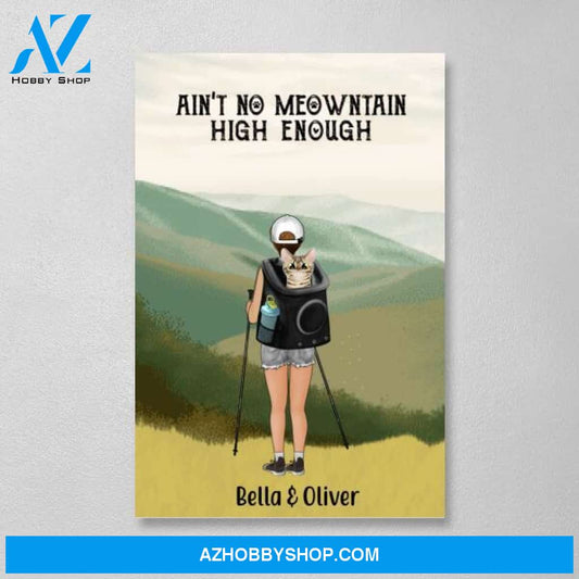 Personalized Canvas, Woman Hiking with Cat, Gift for Cat Lovers, Hiking Lover