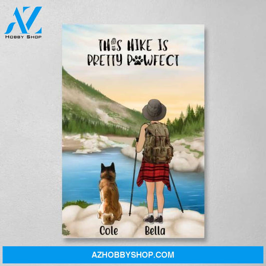 Personalized Canvas, Woman Hiking with Dogs, Gift for Hiking and Dog Lovers