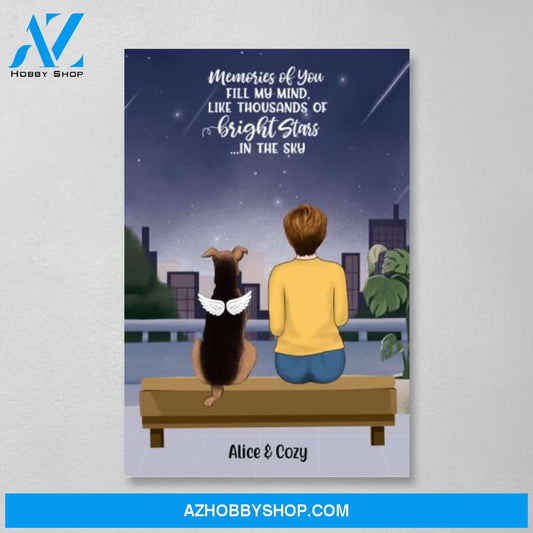 Personalized Canvas, Woman & Pet On Terrace, Memorial Gifts for Dog Lovers, Cat Lovers