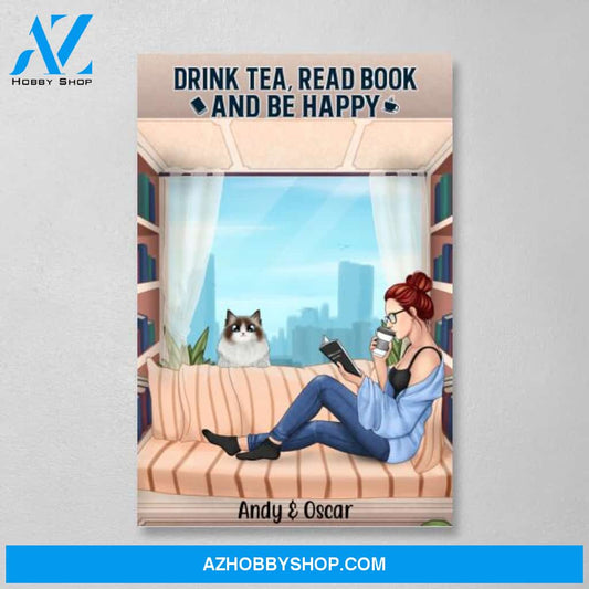 Personalized Canvas, Woman Reading Book with Pet, Custom Gift for Cat Dog Lovers