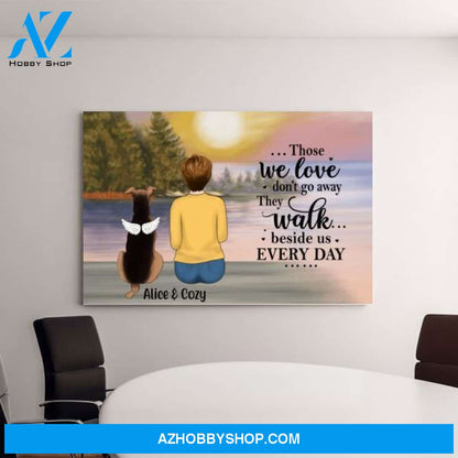 Personalized Canvas, Woman with Dog, Cat By The River, Memorial Gifts for Dog Loss, Cat Loss