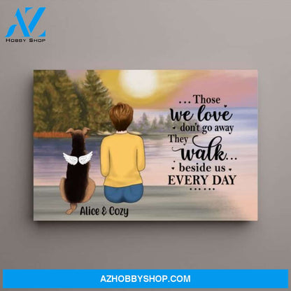 Personalized Canvas, Woman with Dog, Cat By The River, Memorial Gifts for Dog Loss, Cat Loss