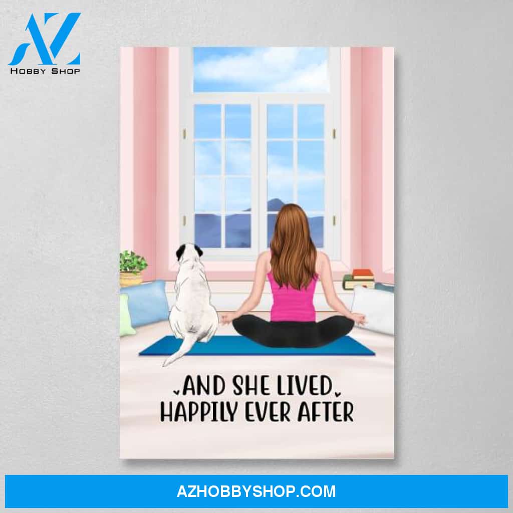 Personalized Canvas, Yoga Girl with Pets In House, Gift for Yoga, Dog and Cat Lovers