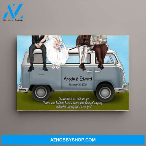 Personalized Canvas, Young And old Couples On Camping Car, Anniversary Gift For Couple, Camping Lovers