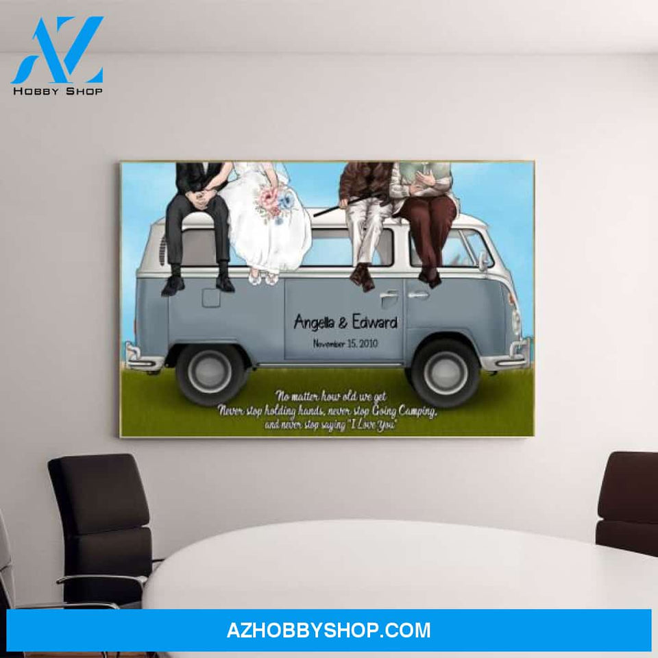Personalized Canvas, Young And old Couples On Camping Car, Anniversary Gift For Couple, Camping Lovers