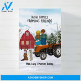 Personalized Canvas/Poster, Farming Couple On Tractor With Dogs, Winter Theme, Gift For Farmers And Dog Lovers