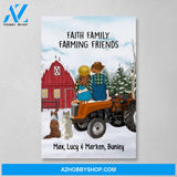 Personalized Canvas/Poster, Farming Couple On Tractor With Dogs, Winter Theme, Gift For Farmers And Dog Lovers