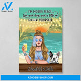 Personalized Canvas/Poster, Hippie Girl with Dogs On The Beach, Gifts for Hippie and Dog Lovers
