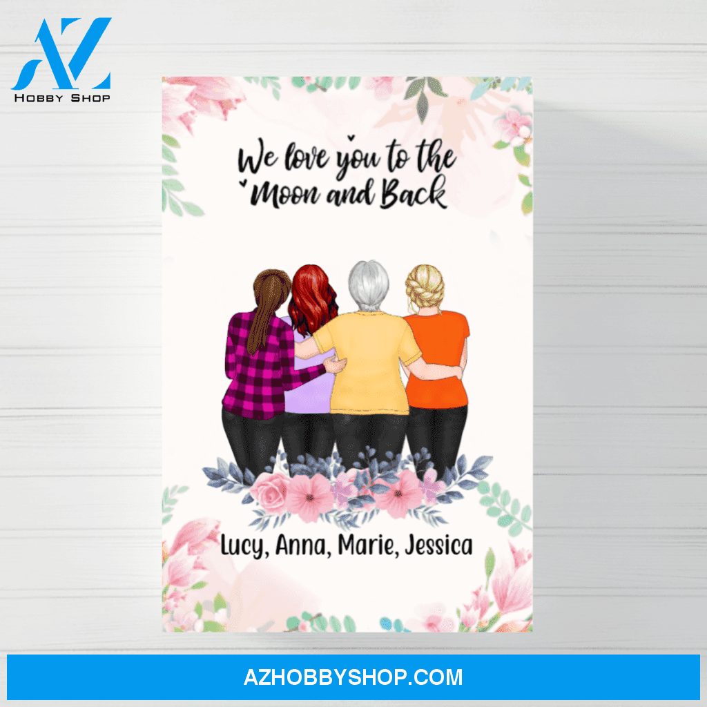 Personalized Canvas/Poster, Standing Mother and Daughters, Custom Gift for Mother's Day