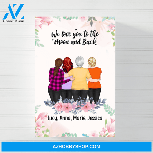 Personalized Canvas/Poster, Standing Mother and Daughters, Custom Gift for Mother's Day