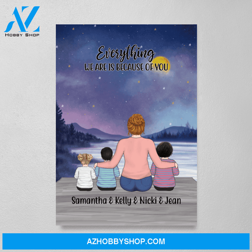 Personalized Canvas/Poster, Woman and Kids, Custom Gift for Mother's Day